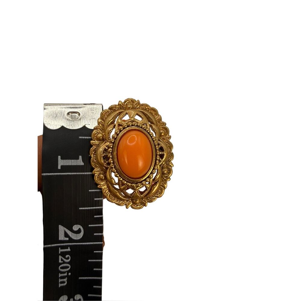 Vintage Juicy Couture Filigree Gold Tone Ring with Coral Cabochon Statement Ring - Picture 7 of 10